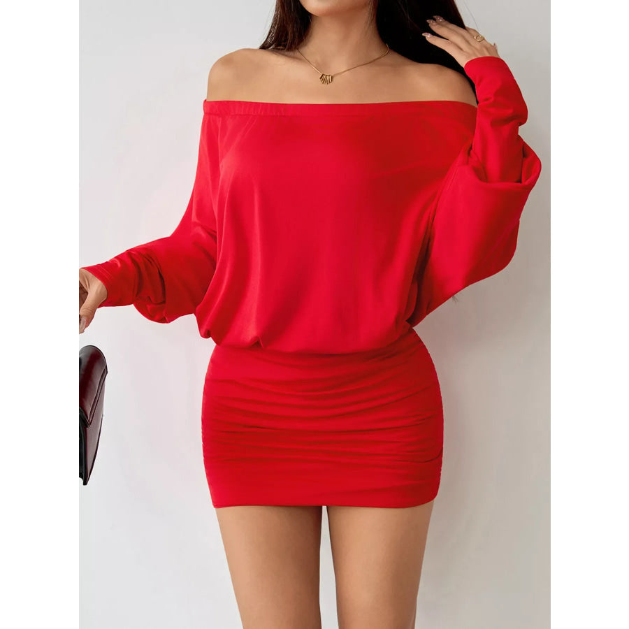 Off-Shoulder Ruched Bodycon Mini Dress Apparel and Accessories