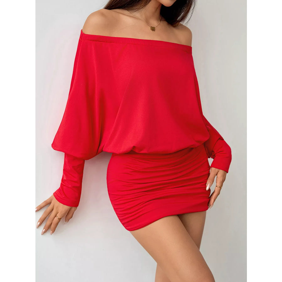 Off-Shoulder Ruched Bodycon Mini Dress Red / XS Apparel and Accessories