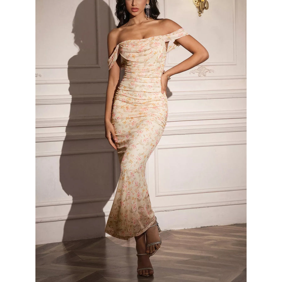 Off-Shoulder Ruched Floral Mermaid Dress Apparel and Accessories