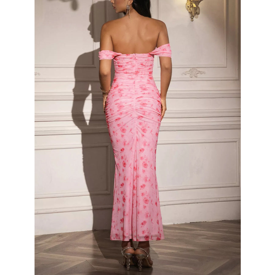 Off-Shoulder Ruched Floral Mermaid Dress Apparel and Accessories