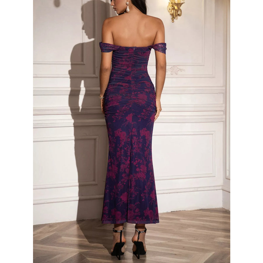 Off-Shoulder Ruched Floral Mermaid Dress Apparel and Accessories