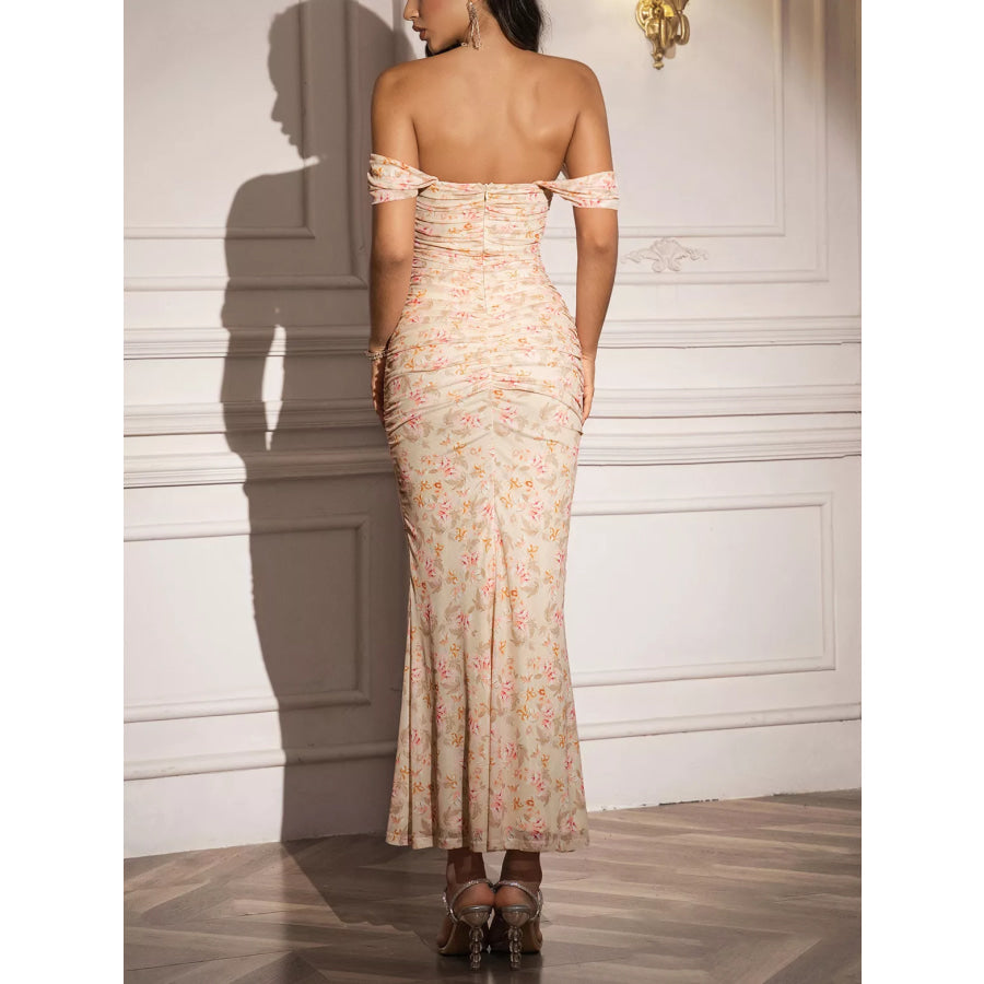 Off-Shoulder Ruched Floral Mermaid Dress Apparel and Accessories