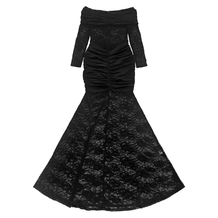 Off-Shoulder Ruched Lace Mermaid Maxi Dress Apparel and Accessories