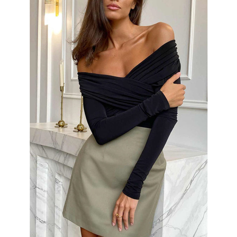 Off-Shoulder Ruched Long Sleeve Bodysuit Apparel and Accessories