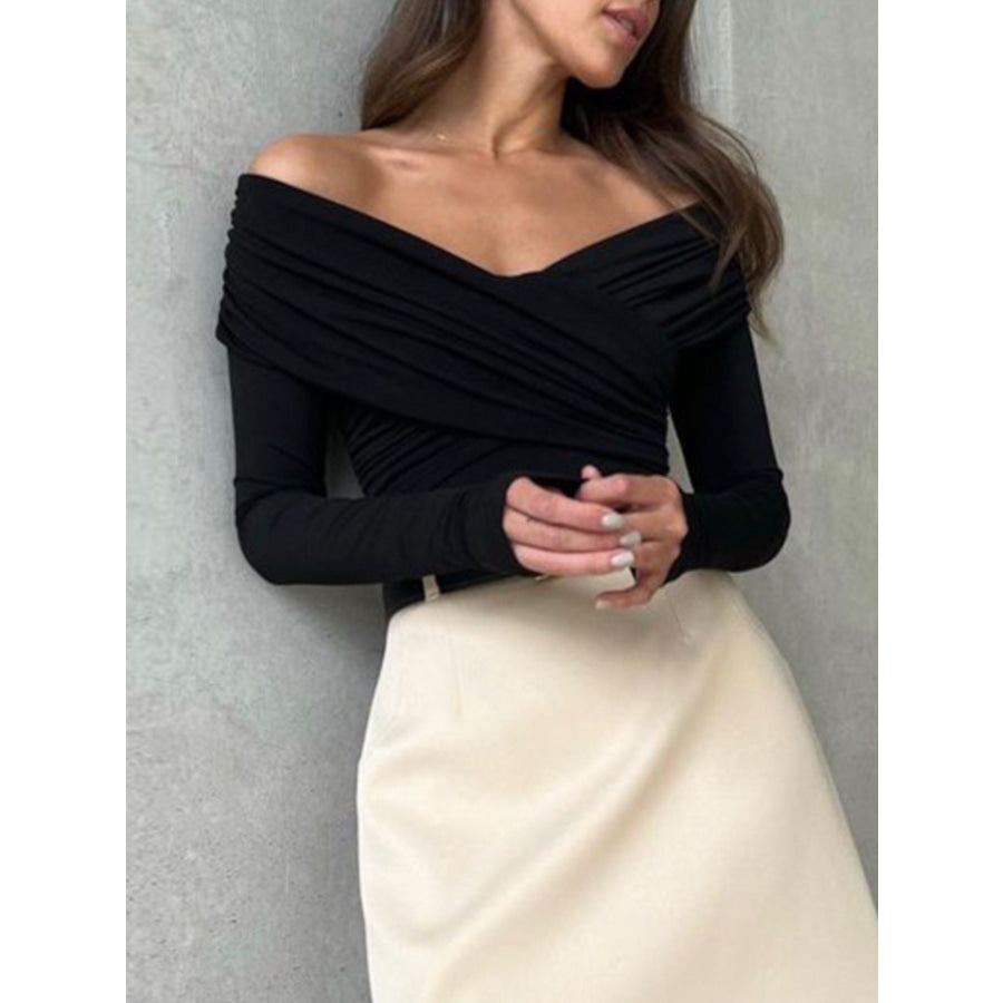 Off-Shoulder Ruched Long Sleeve Bodysuit Apparel and Accessories