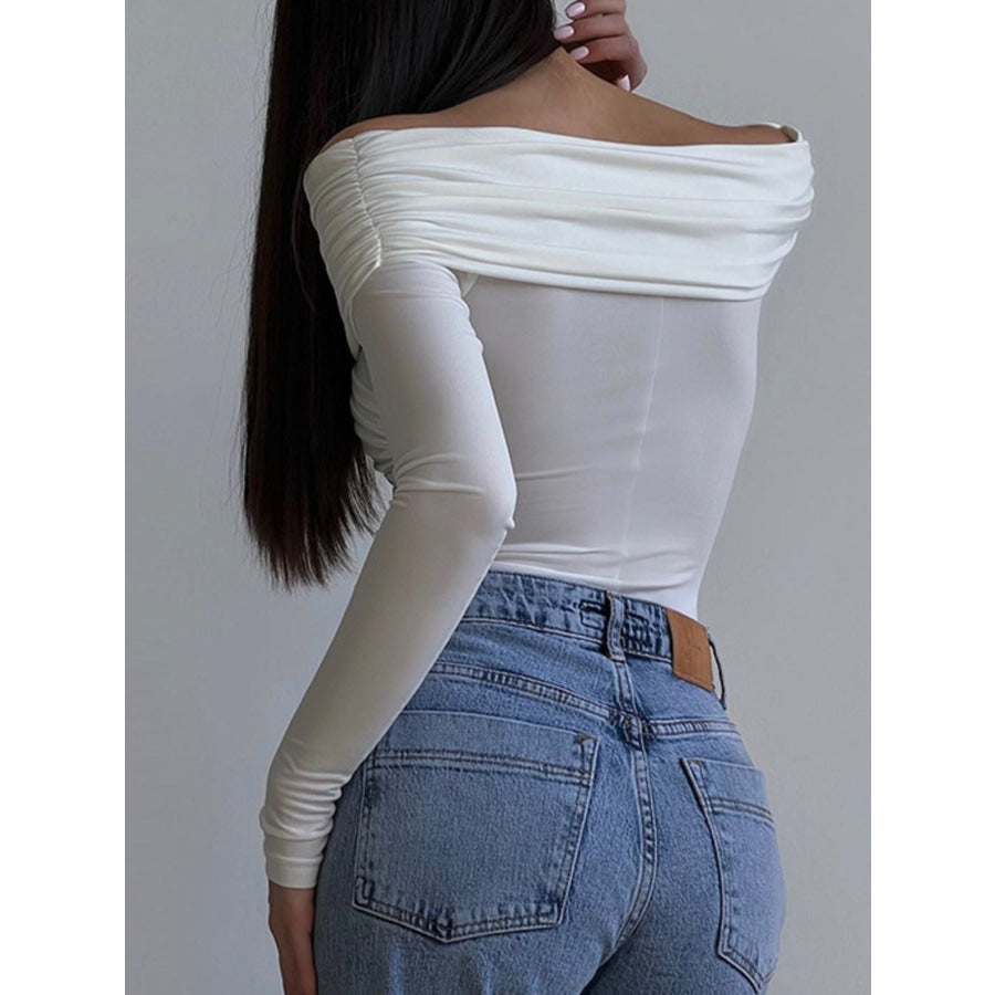 Off-Shoulder Ruched Long Sleeve Bodysuit Apparel and Accessories