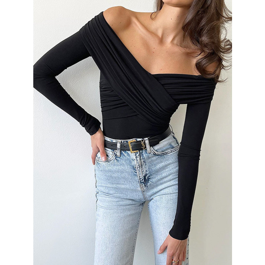 Off-Shoulder Ruched Long Sleeve Bodysuit Apparel and Accessories