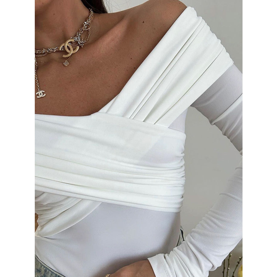 Off-Shoulder Ruched Long Sleeve Bodysuit Apparel and Accessories