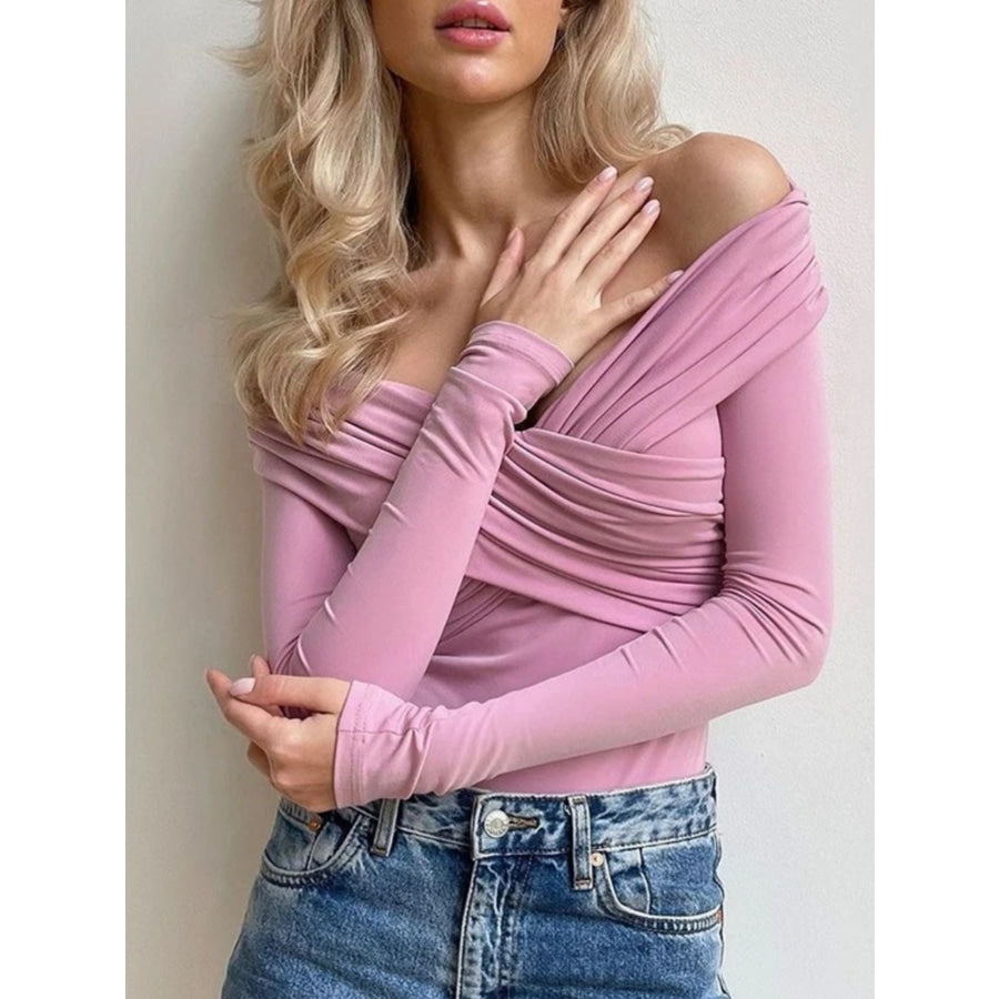 Off-Shoulder Ruched Long Sleeve Bodysuit Apparel and Accessories