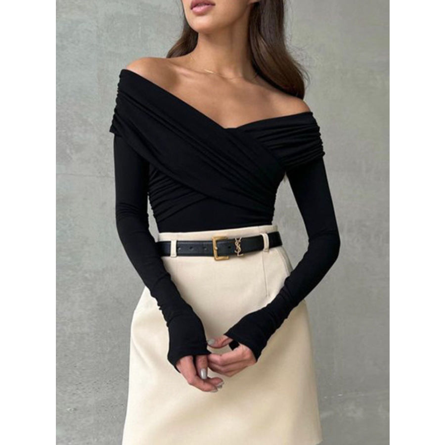 Off-Shoulder Ruched Long Sleeve Bodysuit Apparel and Accessories