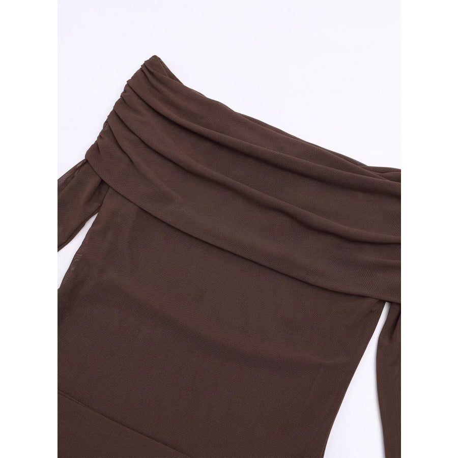 Off-Shoulder Ruched Long Sleeve Maxi Dress Apparel and Accessories