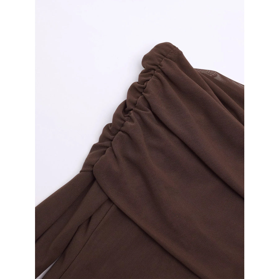 Off-Shoulder Ruched Long Sleeve Maxi Dress Apparel and Accessories