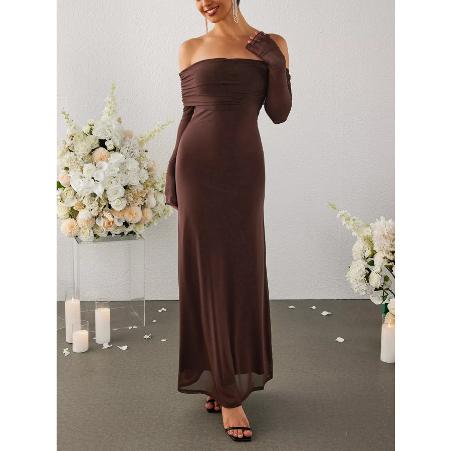 Off-Shoulder Ruched Long Sleeve Maxi Dress Apparel and Accessories
