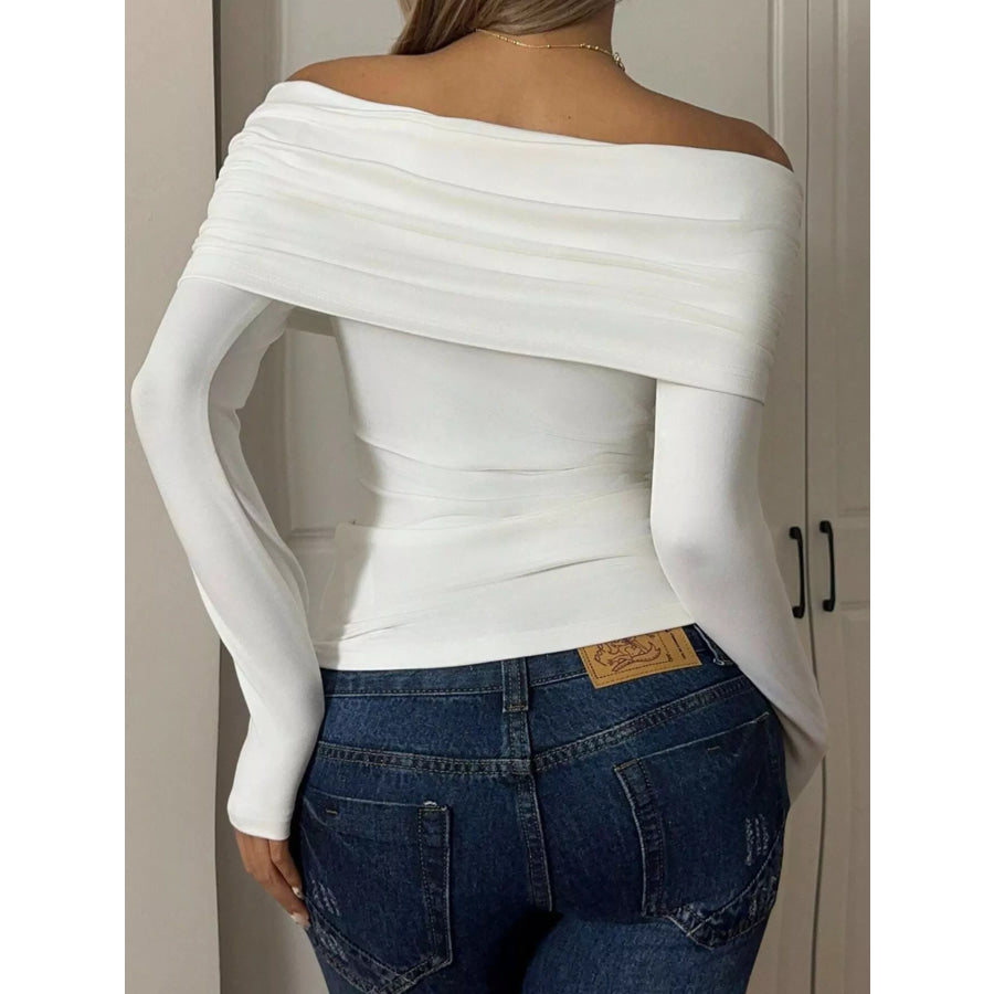 Off-Shoulder Ruched Long Sleeve T-Shirt Apparel and Accessories
