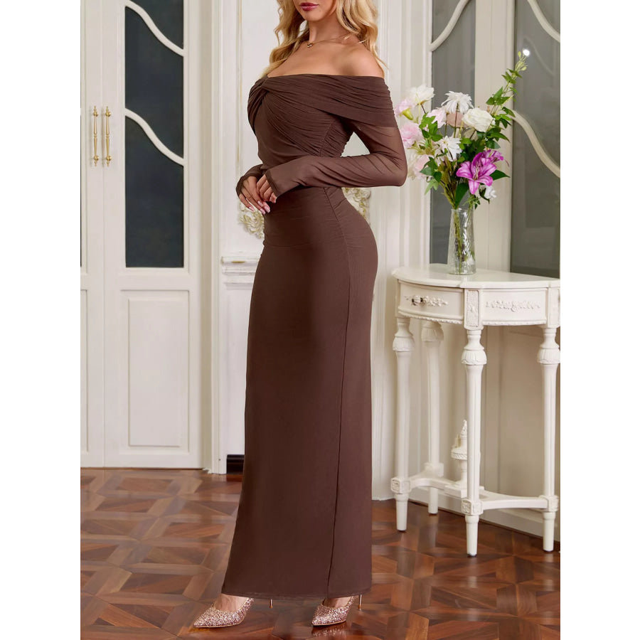 Off-Shoulder Ruched Maxi Dress Apparel and Accessories