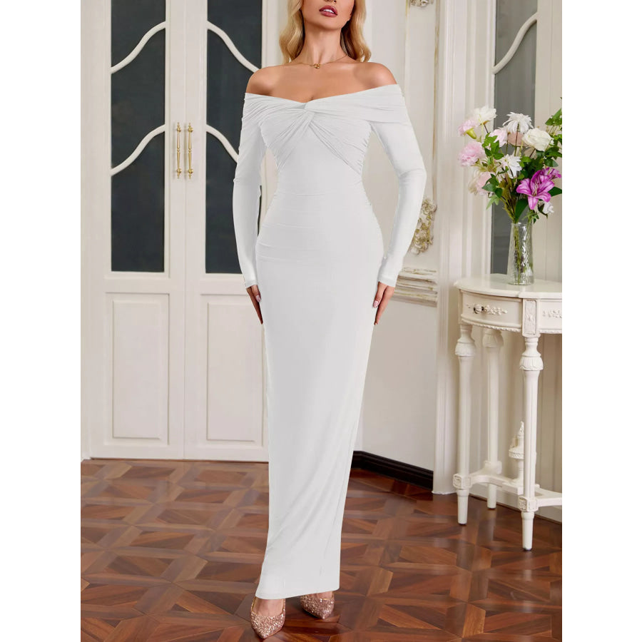 Off-Shoulder Ruched Maxi Dress Apparel and Accessories