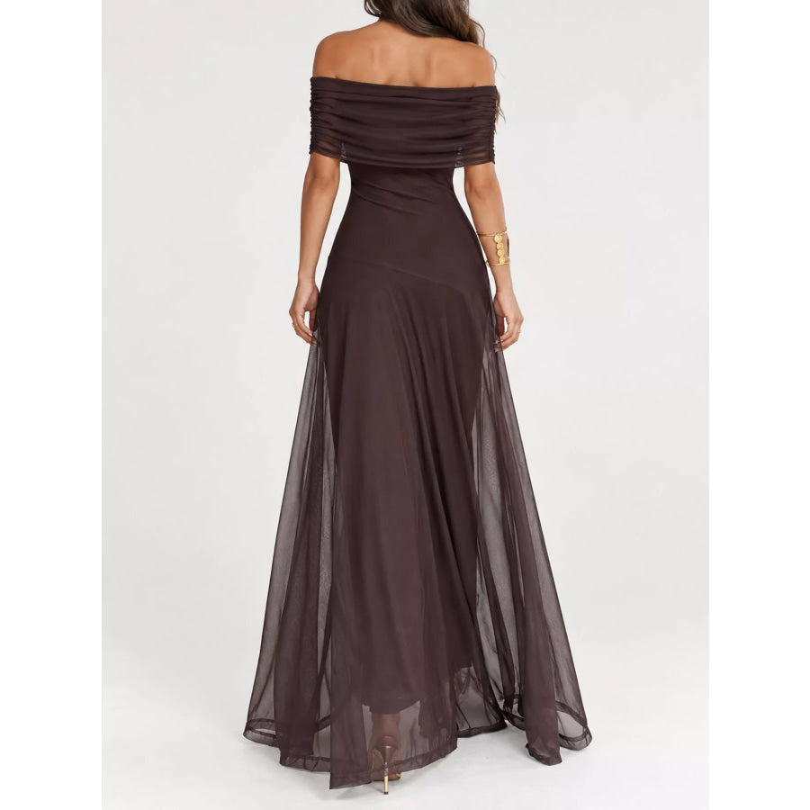 Off-Shoulder Ruched Maxi Dress Apparel and Accessories