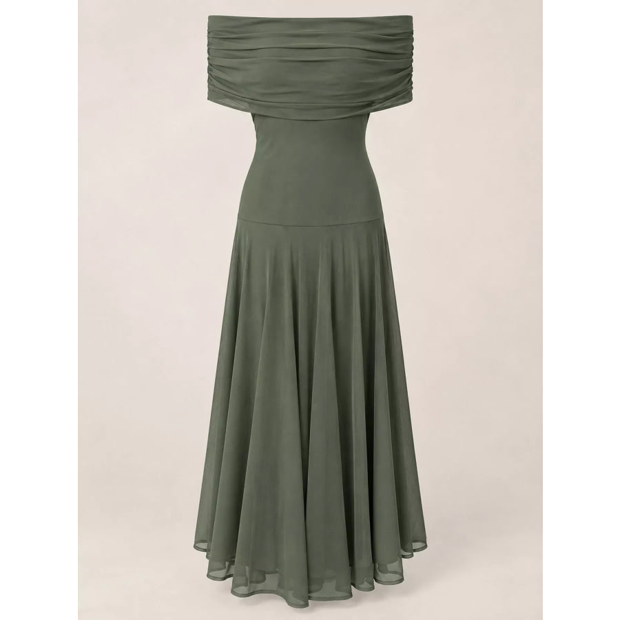 Off-Shoulder Ruched Maxi Dress Apparel and Accessories
