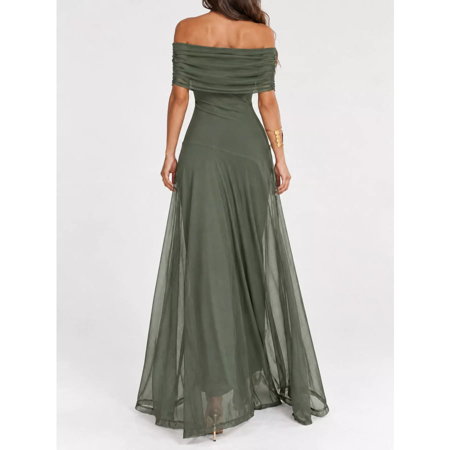 Off-Shoulder Ruched Maxi Dress Apparel and Accessories