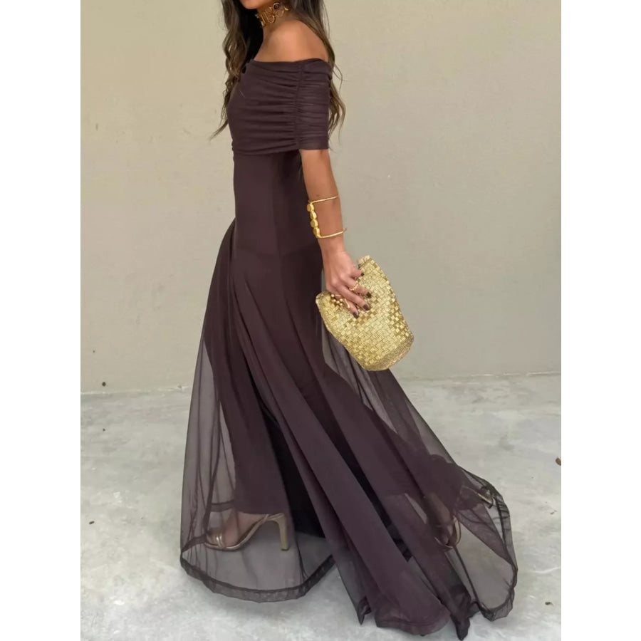 Off-Shoulder Ruched Maxi Dress Apparel and Accessories