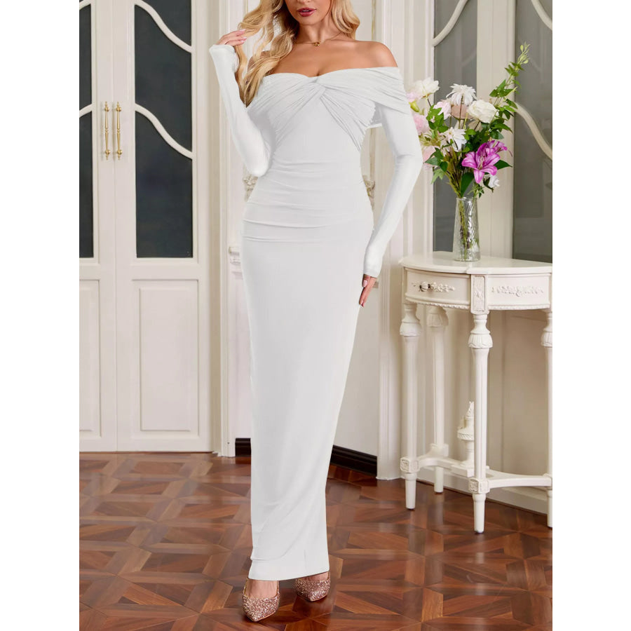 Off-Shoulder Ruched Maxi Dress Apparel and Accessories