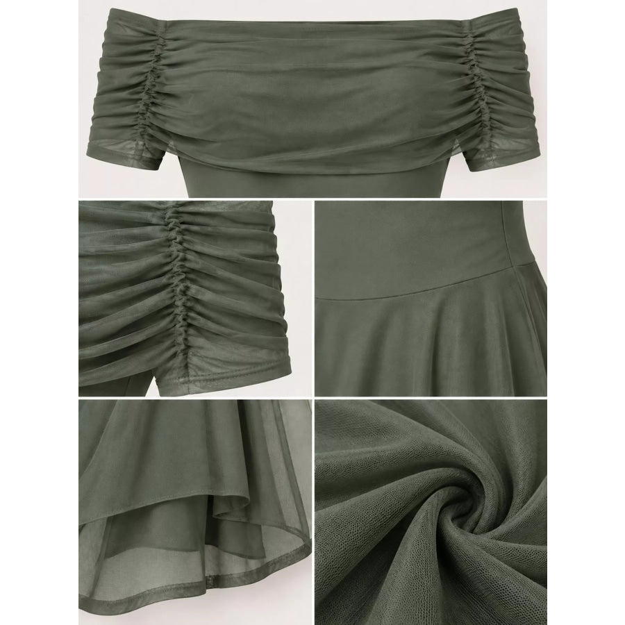 Off-Shoulder Ruched Maxi Dress Apparel and Accessories