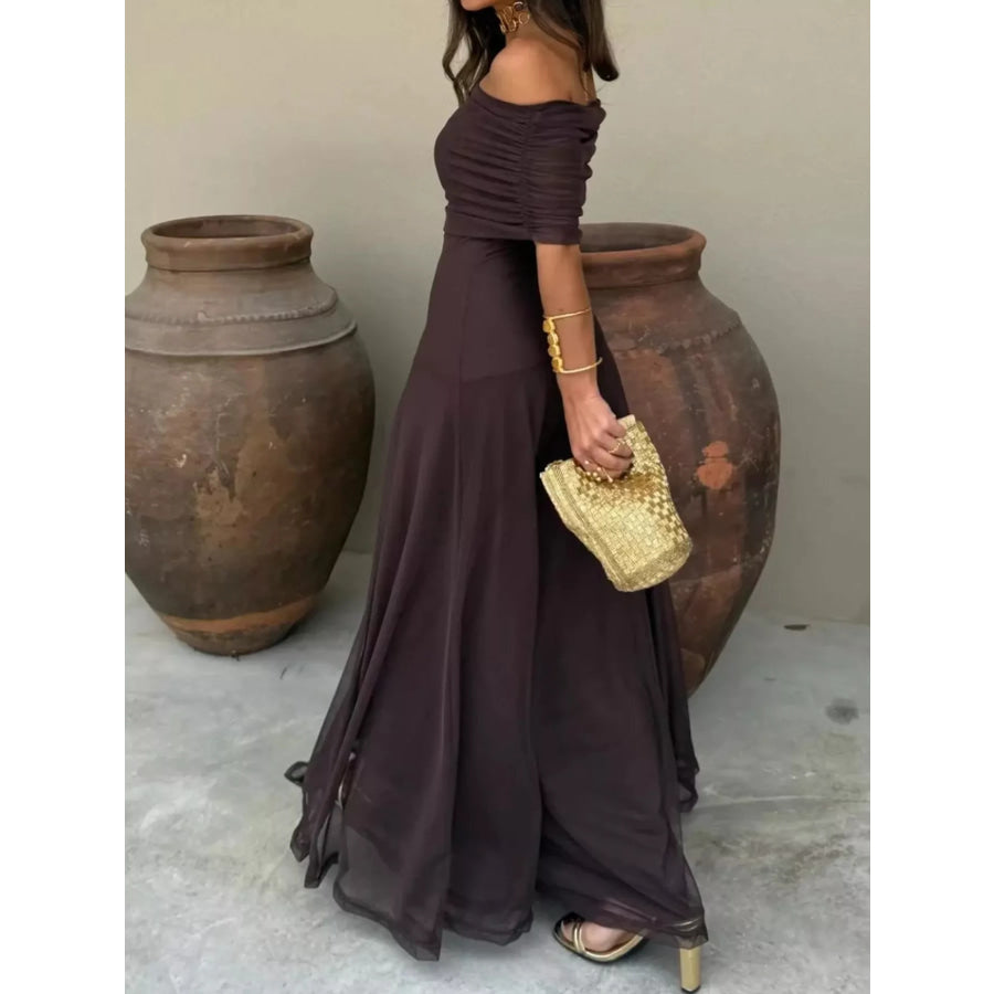 Off-Shoulder Ruched Maxi Dress Apparel and Accessories