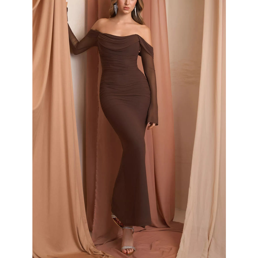 Off-Shoulder Ruched Mermaid Maxi Dress Apparel and Accessories