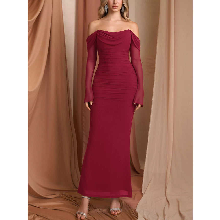 Off-Shoulder Ruched Mermaid Maxi Dress Apparel and Accessories