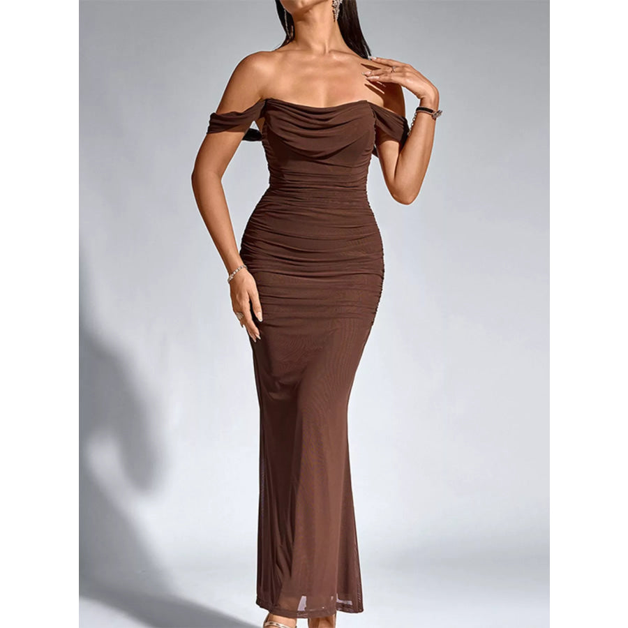 Off-Shoulder Ruched Mermaid Maxi Dress Apparel and Accessories
