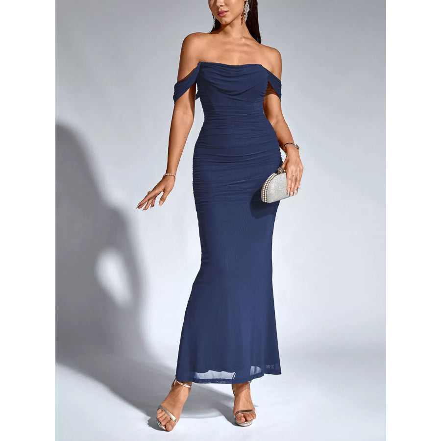Off-Shoulder Ruched Mermaid Maxi Dress Apparel and Accessories
