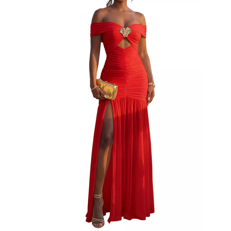 Off-Shoulder Ruched Mermaid Maxi Dress Apparel and Accessories