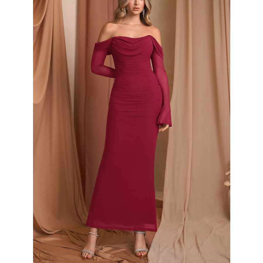 Off-Shoulder Ruched Mermaid Maxi Dress Apparel and Accessories