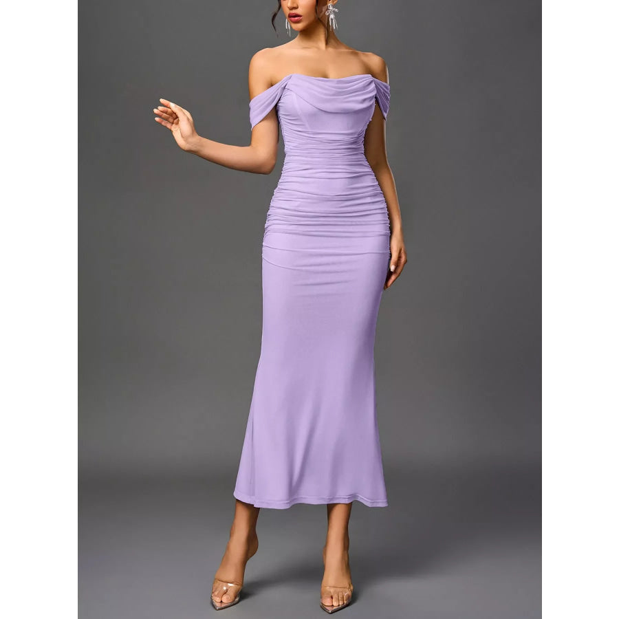Off-Shoulder Ruched Mermaid Maxi Dress Apparel and Accessories