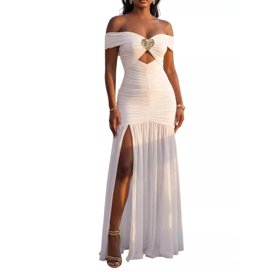 Off-Shoulder Ruched Mermaid Maxi Dress Apparel and Accessories