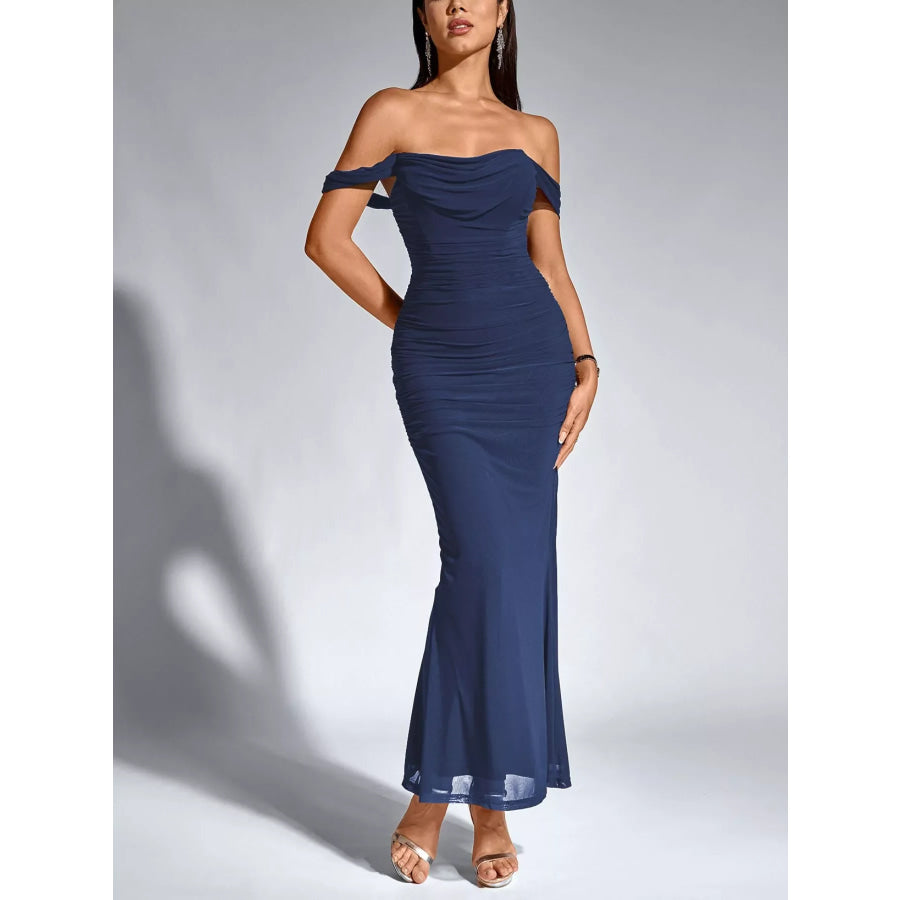 Off-Shoulder Ruched Mermaid Maxi Dress Apparel and Accessories
