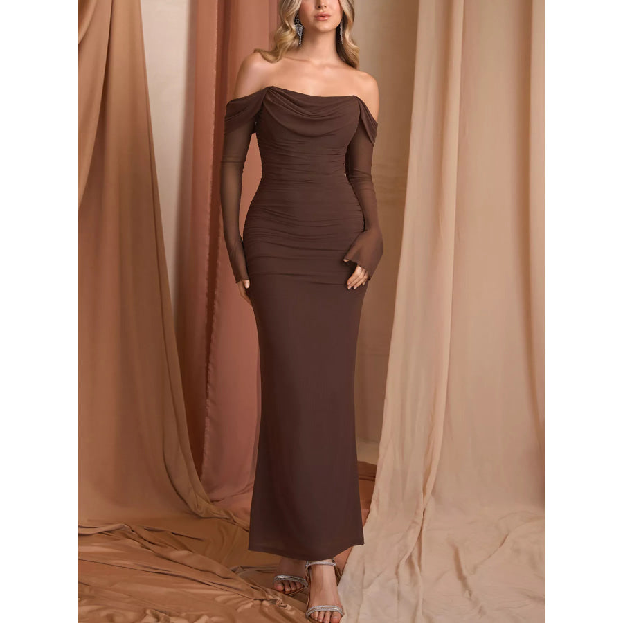 Off-Shoulder Ruched Mermaid Maxi Dress Apparel and Accessories