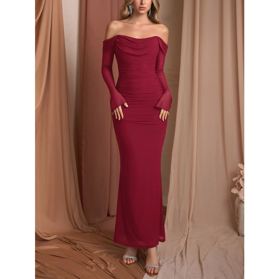 Off-Shoulder Ruched Mermaid Maxi Dress Apparel and Accessories