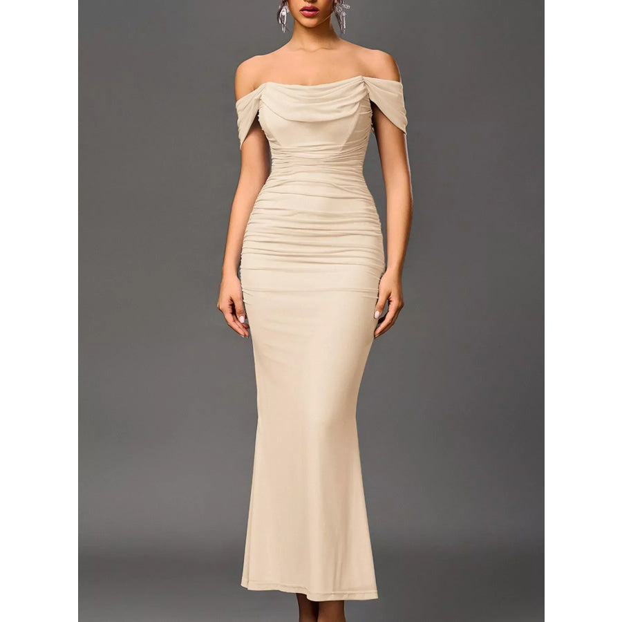 Off-Shoulder Ruched Mermaid Maxi Dress Apparel and Accessories