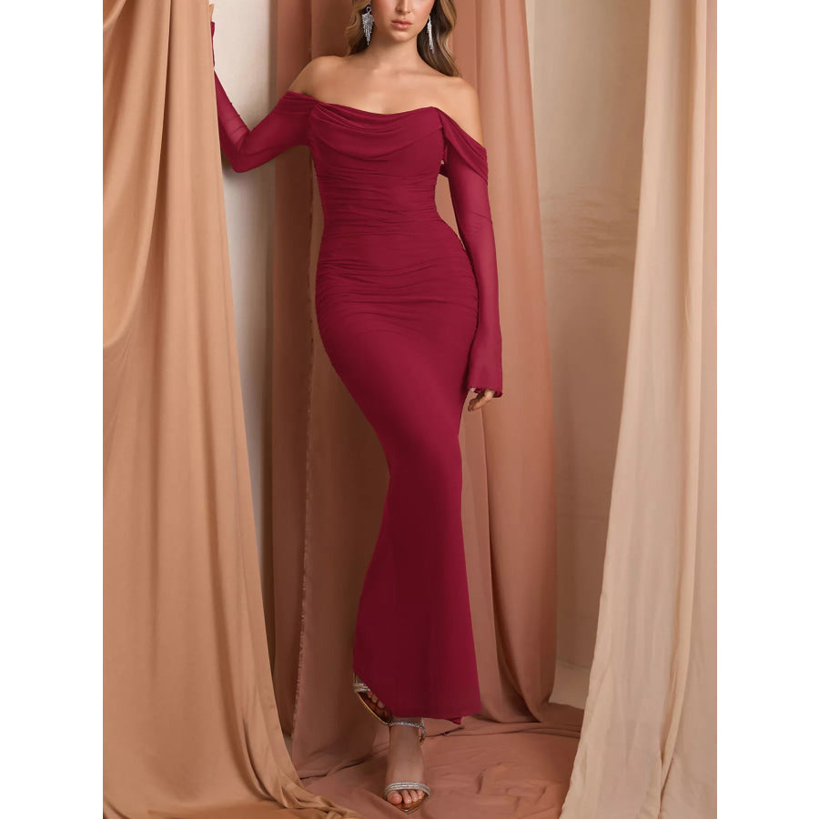 Off-Shoulder Ruched Mermaid Maxi Dress Apparel and Accessories