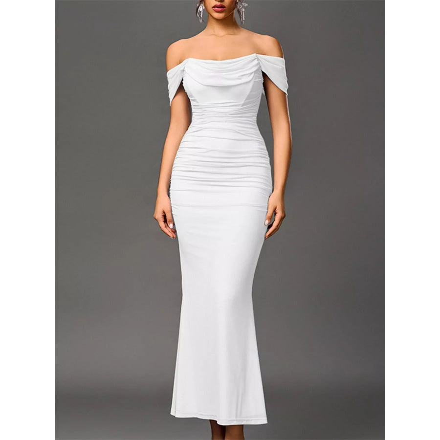 Off-Shoulder Ruched Mermaid Maxi Dress Apparel and Accessories