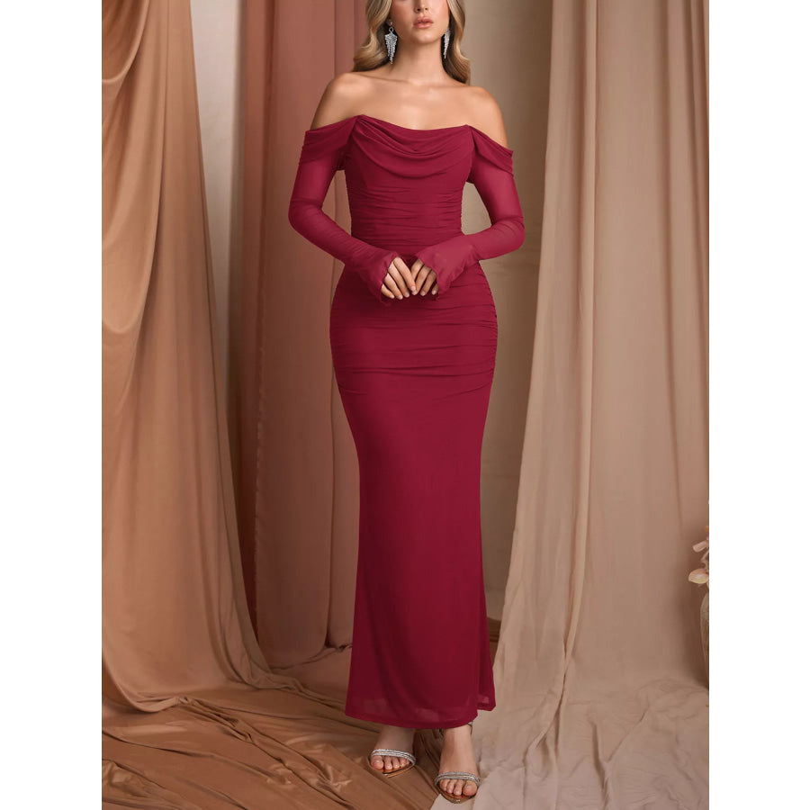 Off-Shoulder Ruched Mermaid Maxi Dress Apparel and Accessories