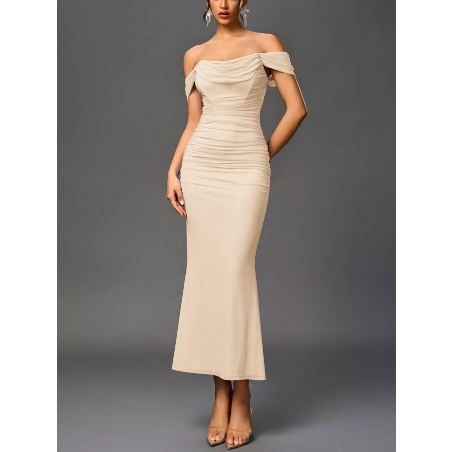 Off-Shoulder Ruched Mermaid Maxi Dress Apparel and Accessories