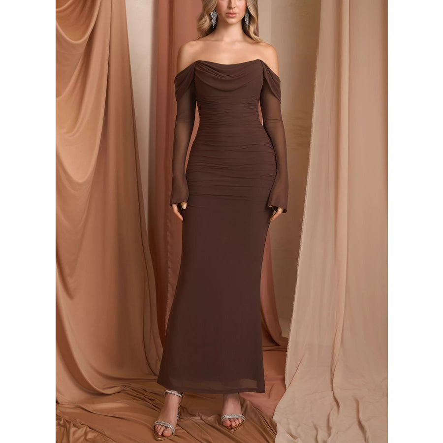 Off-Shoulder Ruched Mermaid Maxi Dress Apparel and Accessories