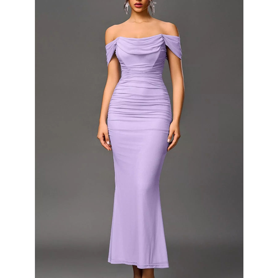 Off-Shoulder Ruched Mermaid Maxi Dress Apparel and Accessories