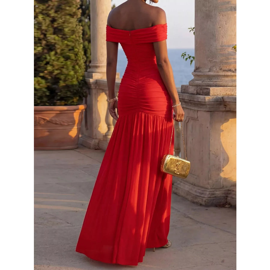 Off-Shoulder Ruched Mermaid Maxi Dress Apparel and Accessories