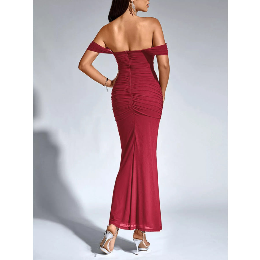 Off-Shoulder Ruched Mermaid Maxi Dress Apparel and Accessories