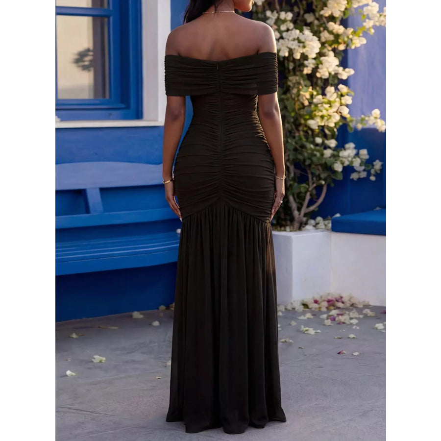 Off-Shoulder Ruched Mermaid Maxi Dress Apparel and Accessories