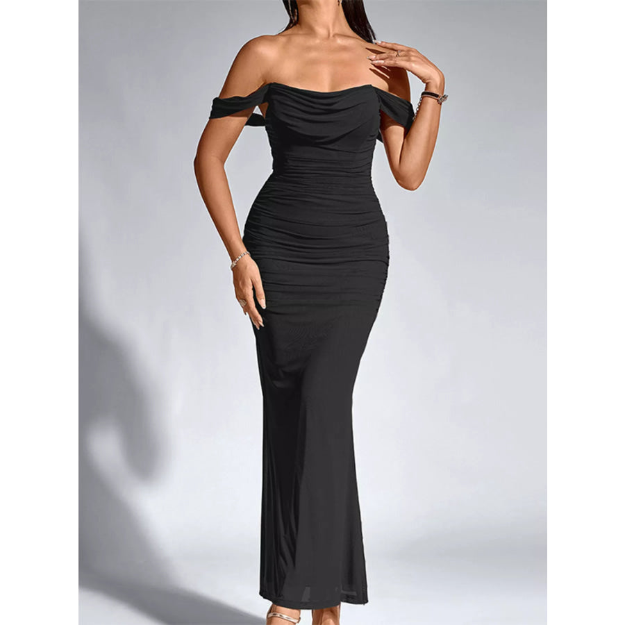 Off-Shoulder Ruched Mermaid Maxi Dress Black / XS Apparel and Accessories