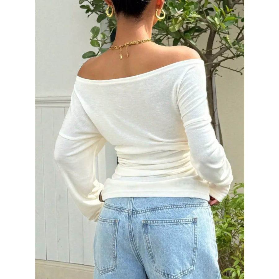 Off-Shoulder Ruched Slim Fit Long Sleeve T-Shirt Apparel and Accessories